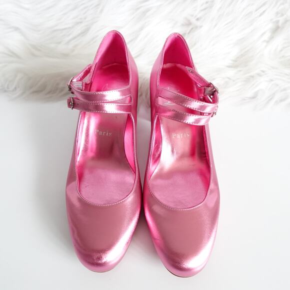 Christian Louboutin Miss Jane 55 Mary Jane Metallic Pink Leather Low Heels 36.5 - Picture 6 of 16